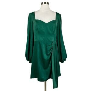 Adrianna Papell Women's A-Line Dress Size 14 Green Satin Long Sleeve Mini